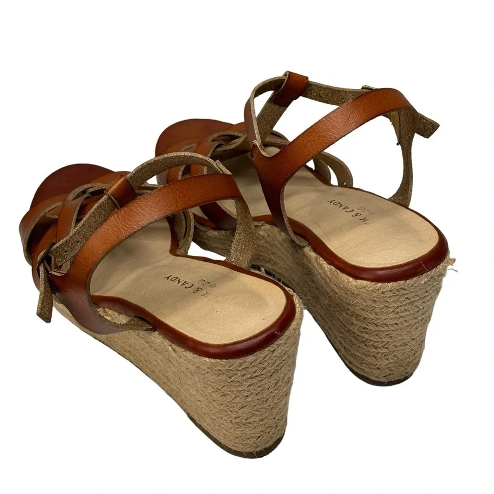 ROCK & CANDY by ZIGI Cognac Leather Espadrilles Platform Wedge Sandals Size 10
